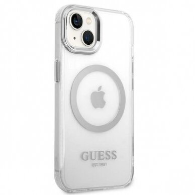 Originalus dėklas Guess GUHMP14SHTRMS iPhone 14 6.1  sidabrinis hard case Metal Outline Magsafe 3