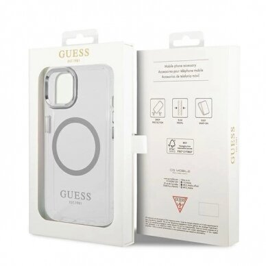 Originalus dėklas Guess GUHMP14SHTRMS iPhone 14 6.1  sidabrinis hard case Metal Outline Magsafe 7