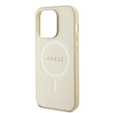 Originalus dėklas Guess GUHMP15LPSAHMCB iPhone 15 Pro 6.1  gold/gold hardcase Saffiano MagSafe 5