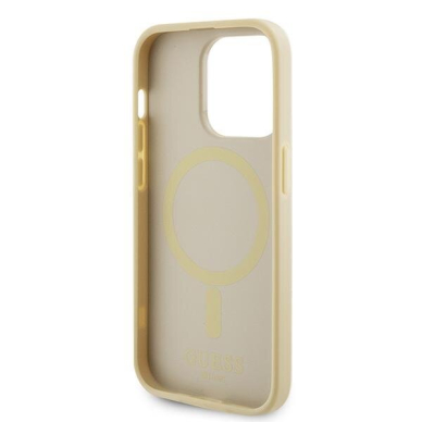 Originalus dėklas Guess GUHMP15LPSAHMCB iPhone 15 Pro 6.1  gold/gold hardcase Saffiano MagSafe 6