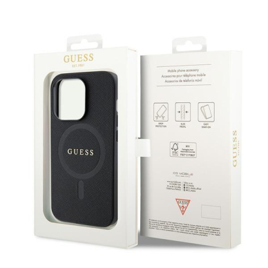 Originalus dėklas Guess GUHMP15LPSAHMCK iPhone 15 Pro 6.1  Juodas hardcase Saffiano MagSafe 7