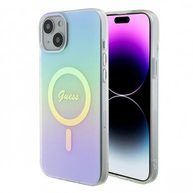 Originalus dėklas Guess GUHMP15MHITSQ iPhone 15 Plus 6.7  turquoise/turquoise hardcase IML Iridescent MagSafe