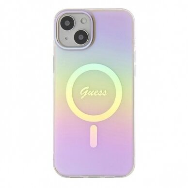 Originalus dėklas Guess GUHMP15SHITSP iPhone 15 6.1  rožinis/rožinis hardcase IML Iridescent MagSafe 2