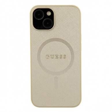 Originalus dėklas Guess GUHMP15SPSAHMCB iPhone 15 6.1  gold/gold hardcase Saffiano MagSafe 2