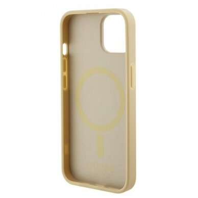 Originalus dėklas Guess GUHMP15SPSAHMCB iPhone 15 6.1  gold/gold hardcase Saffiano MagSafe 5