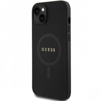 Originalus dėklas Guess GUHMP15SPSAHMCK iPhone 15 6.1  Juodas hardcase Saffiano MagSafe 1