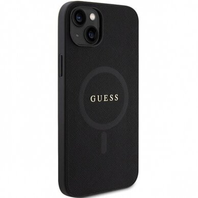 Originalus dėklas Guess GUHMP15SPSAHMCK iPhone 15 6.1  Juodas hardcase Saffiano MagSafe 3