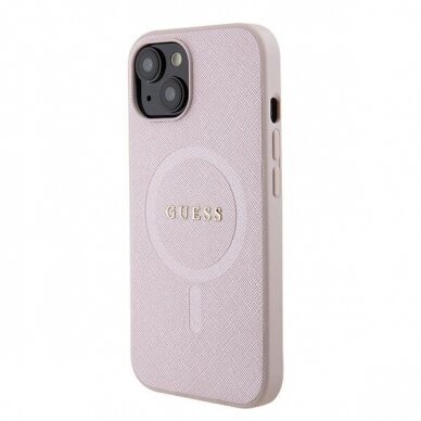 Originalus dėklas Guess GUHMP15SPSAHMCP iPhone 15 6.1  rožinis/rožinis hardcase Saffiano MagSafe 1