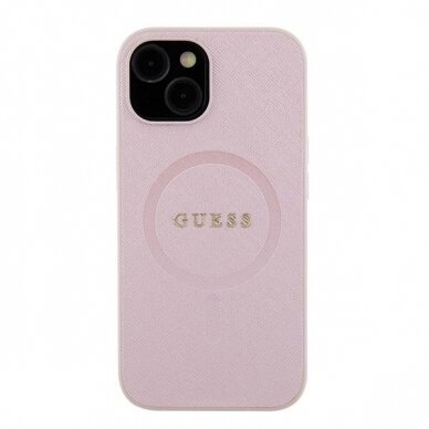 Originalus dėklas Guess GUHMP15SPSAHMCP iPhone 15 6.1  rožinis/rožinis hardcase Saffiano MagSafe 2