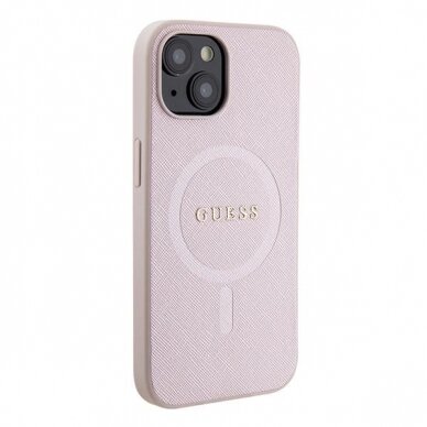 Originalus dėklas Guess GUHMP15SPSAHMCP iPhone 15 6.1  rožinis/rožinis hardcase Saffiano MagSafe 3