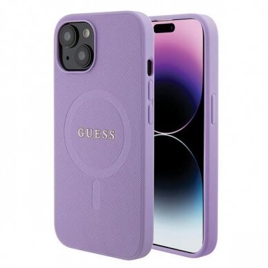 Originalus dėklas Guess GUHMP15SPSAHMCU iPhone 15 6.1  Violetinė hardcase Saffiano MagSafe