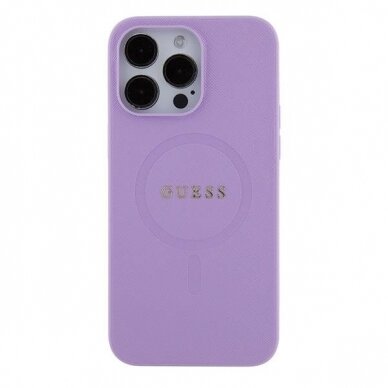 Originalus dėklas Guess GUHMP15XPSAHMCU iPhone 15 Pro Max 6.7  Violetinė hardcase Saffiano MagSafe 2