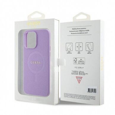 Originalus dėklas Guess GUHMP15XPSAHMCU iPhone 15 Pro Max 6.7  Violetinė hardcase Saffiano MagSafe 7