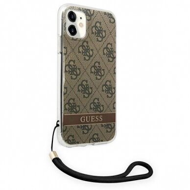 Originalus dėklas Guess GUOHCN61H4STW iPhone 11 Rudas/Rudas hardcase 4G Print Strap 3