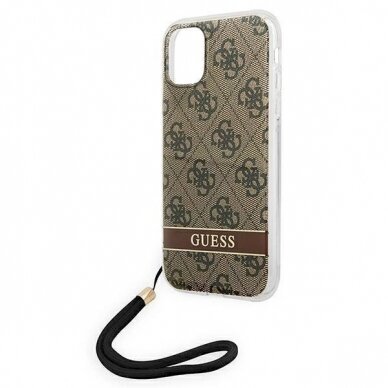 Originalus dėklas Guess GUOHCN61H4STW iPhone 11 Rudas/Rudas hardcase 4G Print Strap 5