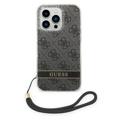 Originalus dėklas Guess GUOHCP14LH4STK iPhone 14 Pro 6.1 Juodas hardcase 4G Print Strap 1