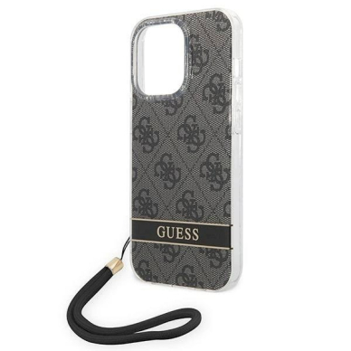 Originalus dėklas Guess GUOHCP14LH4STK iPhone 14 Pro 6.1 Juodas hardcase 4G Print Strap 4