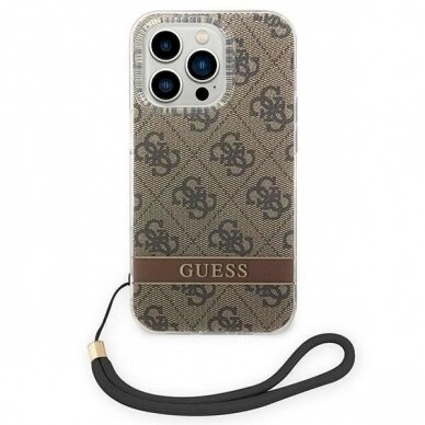 Originalus dėklas Guess GUOHCP14LH4STW iPhone 14 Pro 6.1 Rudas / Rudas hardcase 4G Print Strap 1