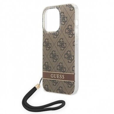 Originalus dėklas Guess GUOHCP14LH4STW iPhone 14 Pro 6.1 Rudas / Rudas hardcase 4G Print Strap 4