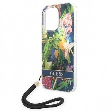 Originalus dėklas Guess GUOHCP14LHFLSB iPhone 14 Pro 6.1 Mėlynas / Mėlynas hardcase Flower Strap 4