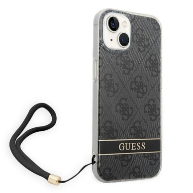 Originalus dėklas Guess GUOHCP14MH4STK iPhone 14 Plus 6.7 Juodas hardcase 4G Print Strap 1