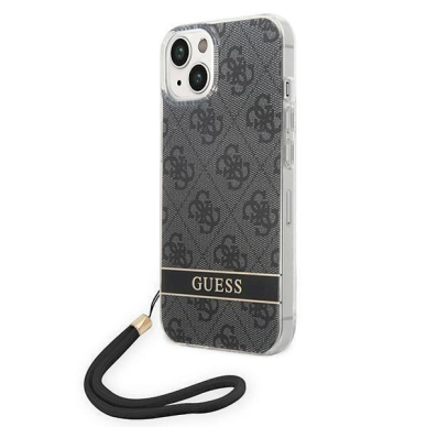 Originalus dėklas Guess GUOHCP14MH4STK iPhone 14 Plus 6.7 Juodas hardcase 4G Print Strap