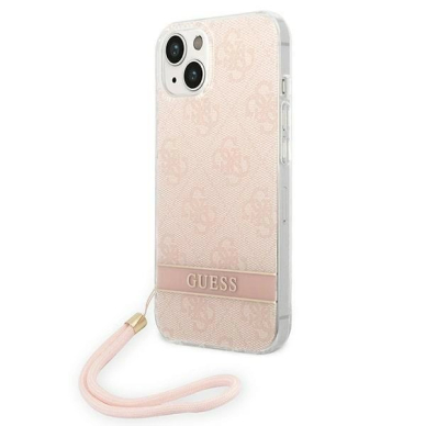 Originalus dėklas Guess GUOHCP14MH4STP iPhone 14 Plus 6.7 rožinis / rožinis hardcase 4G Print Strap