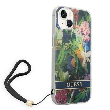 Originalus dėklas Guess GUOHCP14MHFLSB iPhone 14 Plus 6.7 Mėlynas / Mėlynas hardcase Flower Strap 2