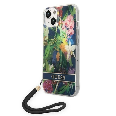 Originalus dėklas Guess GUOHCP14MHFLSB iPhone 14 Plus 6.7 Mėlynas / Mėlynas hardcase Flower Strap