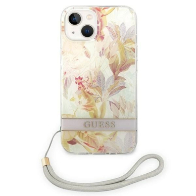 Originalus dėklas Guess GUOHCP14MHFLSU iPhone 14 Plus 6.7 Violetinis hardcase Flower Strap 1