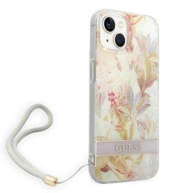 Originalus dėklas Guess GUOHCP14MHFLSU iPhone 14 Plus 6.7 Violetinis hardcase Flower Strap 2