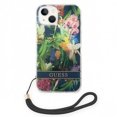 Originalus dėklas Guess GUOHCP14SHFLSB iPhone 14 6.1 Mėlynas / Mėlynas hardcase Flower Strap 1