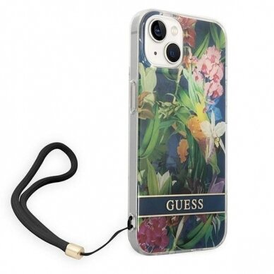 Originalus dėklas Guess GUOHCP14SHFLSB iPhone 14 6.1 Mėlynas / Mėlynas hardcase Flower Strap 2