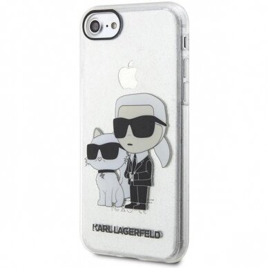 Originalus dėklas Karl Lagerfeld KLHCI8HNKCTGT iPhone 7/8/ SE 2020 / SE 2022 Permatomas hardcase Gliter Karl&amp Choupette 1