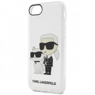 Originalus dėklas Karl Lagerfeld KLHCI8HNKCTGT iPhone 7/8/ SE 2020 / SE 2022 Permatomas hardcase Gliter Karl&amp Choupette 2