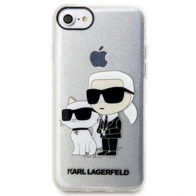 Originalus dėklas Karl Lagerfeld KLHCI8HNKCTGT iPhone 7/8/ SE 2020 / SE 2022 Permatomas hardcase Gliter Karl&amp Choupette 4