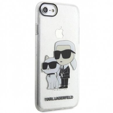 Originalus dėklas Karl Lagerfeld KLHCI8HNKCTGT iPhone 7/8/ SE 2020 / SE 2022 Permatomas hardcase Gliter Karl&amp Choupette 5