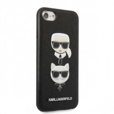 Originalus dėklas Karl Lagerfeld KLHCI8SAKICKCBK iPhone 7/8 / SE 2020 / SE 2022 Juodas hardcase Saffiano Karl&amp Choupette Head 3