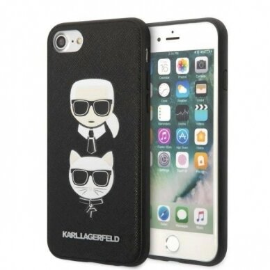 Originalus dėklas Karl Lagerfeld KLHCI8SAKICKCBK iPhone 7/8 / SE 2020 / SE 2022 Juodas hardcase Saffiano Karl&amp Choupette Head