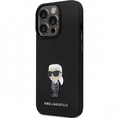 Originalus dėklas Karl Lagerfeld KLHCP13LSMHKNPK case skirta iPhone 13 Pro / 13 - Juodas Silicone Ikonik Metal Pin 1