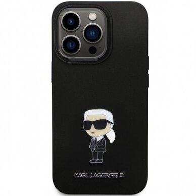 Originalus dėklas Karl Lagerfeld KLHCP13LSMHKNPK case skirta iPhone 13 Pro / 13 - Juodas Silicone Ikonik Metal Pin 2