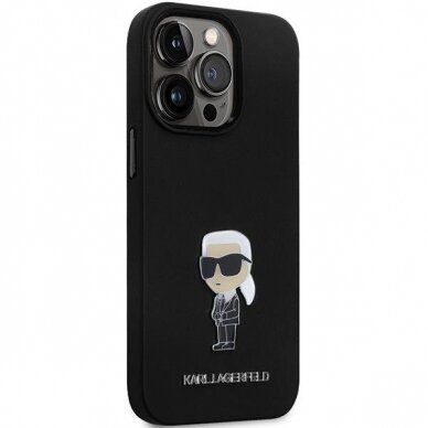 Originalus dėklas Karl Lagerfeld KLHCP13LSMHKNPK case skirta iPhone 13 Pro / 13 - Juodas Silicone Ikonik Metal Pin 3