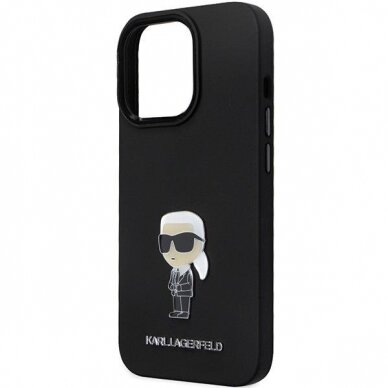 Originalus dėklas Karl Lagerfeld KLHCP13LSMHKNPK case skirta iPhone 13 Pro / 13 - Juodas Silicone Ikonik Metal Pin 5