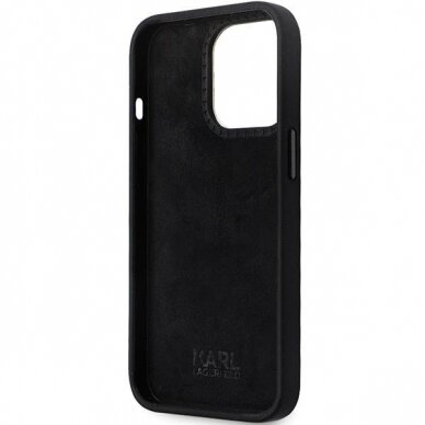 Originalus dėklas Karl Lagerfeld KLHCP13LSMHKNPK case skirta iPhone 13 Pro / 13 - Juodas Silicone Ikonik Metal Pin 6