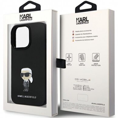 Originalus dėklas Karl Lagerfeld KLHCP13LSMHKNPK case skirta iPhone 13 Pro / 13 - Juodas Silicone Ikonik Metal Pin 7