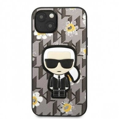 Originalus dėklas Karl Lagerfeld KLHCP13MPMNFIK1 iPhone 13 6.1  Pilkas Flower Ikonik Karl 2