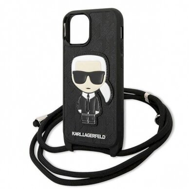 Originalus dėklas Karl Lagerfeld KLHCP13SCMNIPK iPhone 13 mini 5,4 hardcase Juodas Leather Monogram Patch and Cord Iconik 4