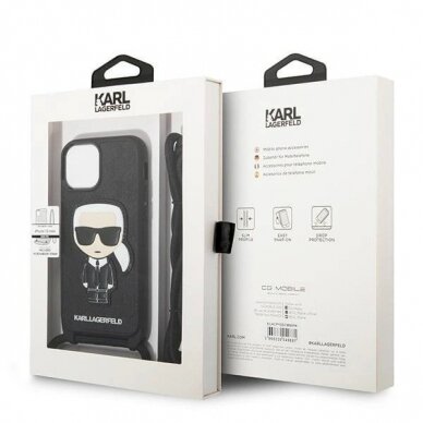 Originalus dėklas Karl Lagerfeld KLHCP13SCMNIPK iPhone 13 mini 5,4 hardcase Juodas Leather Monogram Patch and Cord Iconik 6