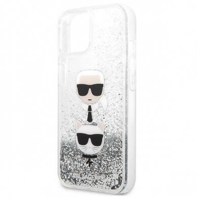 Originalus dėklas Karl Lagerfeld KLHCP13SKICGLS iPhone 13 mini 5,4 Sidabrinis Liquid Glitter Karl &amp; Choupette Head 5