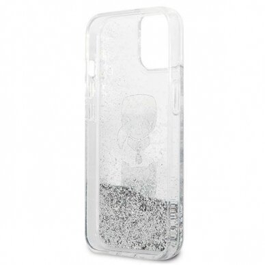 Originalus dėklas Karl Lagerfeld KLHCP13SKICGLS iPhone 13 mini 5,4 Sidabrinis Liquid Glitter Karl &amp; Choupette Head 6